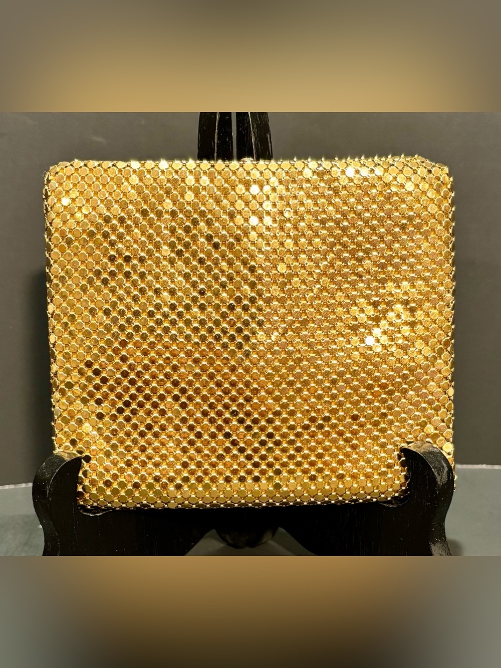 Vintage 1950s-60s West Germany Gold Mesh & Black Evening Wallet Clutch